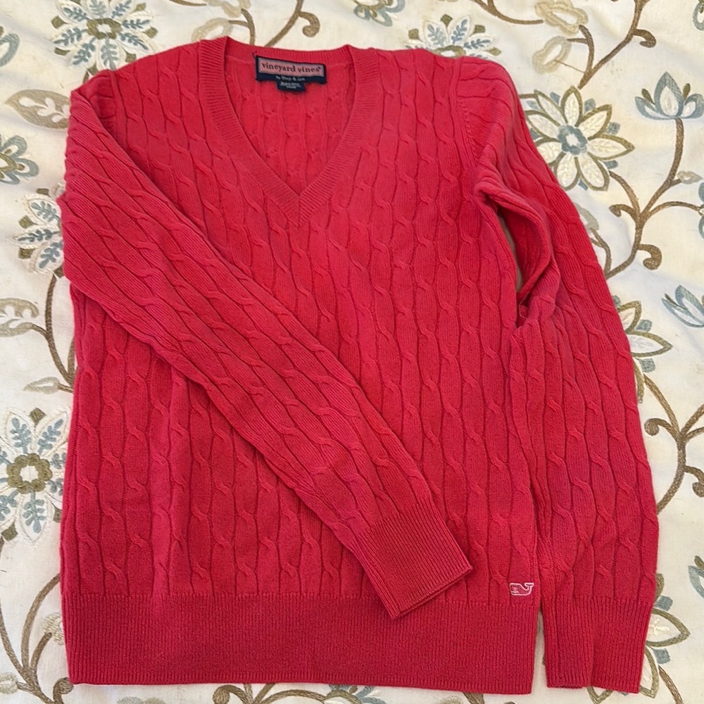 Vineyard Vines Women’s Pink Cashmere Cable Knit Sweater